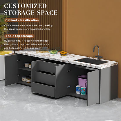 47.24“ - 86.61” Aluminum Outdoor Cabinet with Sink and Patterned Slate Countertop