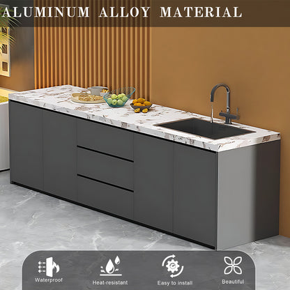 47.24“ - 86.61” Aluminum Outdoor Cabinet with Sink and Patterned Slate Countertop