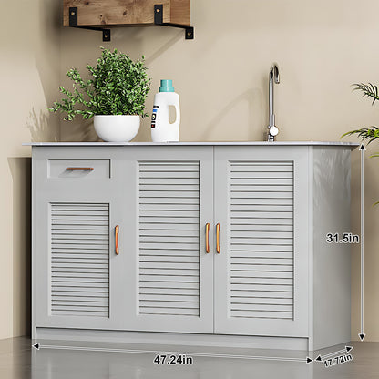 43.31“ - 55.12” Solid Wood Style Aluminum Outdoor Cabinet with Sink Cabinet and Metal Handles