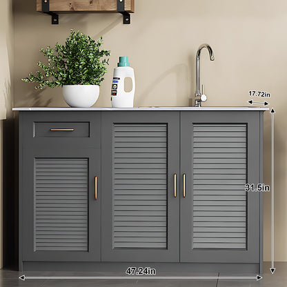 43.31“ - 55.12” Solid Wood Style Aluminum Outdoor Cabinet with Sink Cabinet and Metal Handles