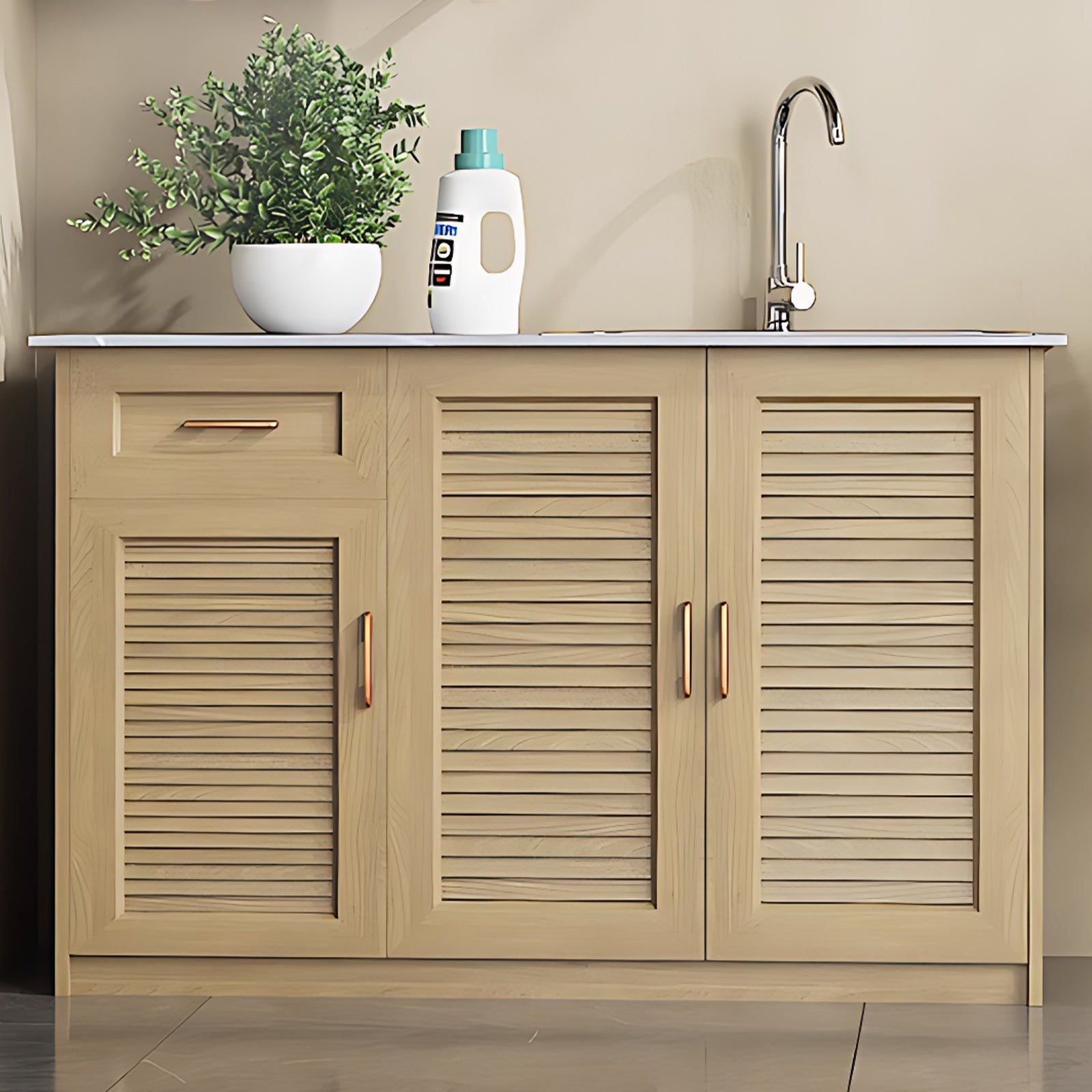 43.31“ - 55.12” Solid Wood Style Aluminum Outdoor Cabinet with Sink Cabinet and Metal Handles