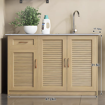 43.31“ - 55.12” Solid Wood Style Aluminum Outdoor Cabinet with Sink Cabinet and Metal Handles