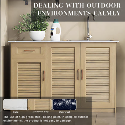 43.31“ - 55.12” Solid Wood Style Aluminum Outdoor Cabinet with Sink Cabinet and Metal Handles