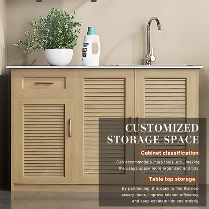 43.31“ - 55.12” Solid Wood Style Aluminum Outdoor Cabinet with Sink Cabinet and Metal Handles