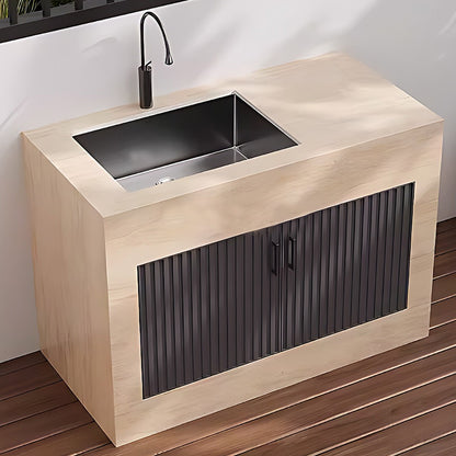 43.31" - 59.06" Black Grille Stripe Door Outdoor Cabinet with Rock Countertop and Sink