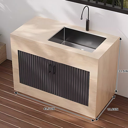 43.31" - 59.06" Black Grille Stripe Door Outdoor Cabinet with Rock Countertop and Sink