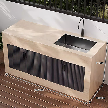 43.31" - 59.06" Black Grille Stripe Door Outdoor Cabinet with Rock Countertop and Sink