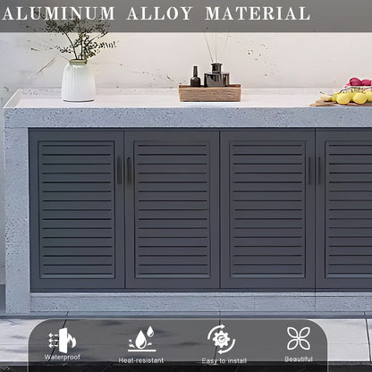 62.99” - 118.11“ Grey Striped aluminum outdoor cabinetry, including slate countertop and stainless steel sink