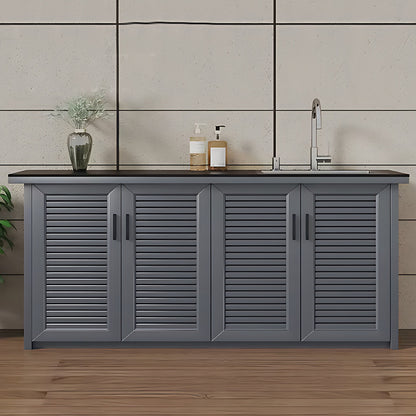 47.24“ - 78.74” Outdoor Slate Countertop Storage Cabinet with Sink with  Striped Aluminum Doors