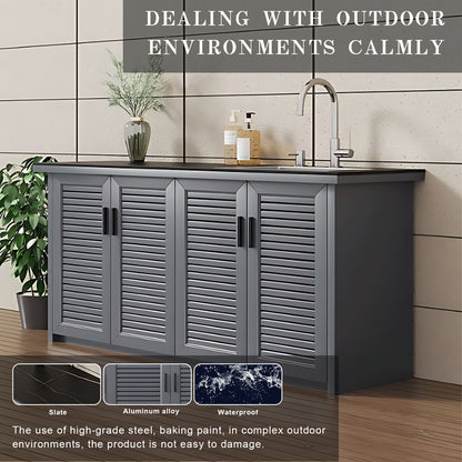 47.24“ - 78.74” Outdoor Slate Countertop Storage Cabinet with Sink with  Striped Aluminum Doors