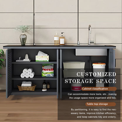 47.24“ - 78.74” Outdoor Slate Countertop Storage Cabinet with Sink with  Striped Aluminum Doors