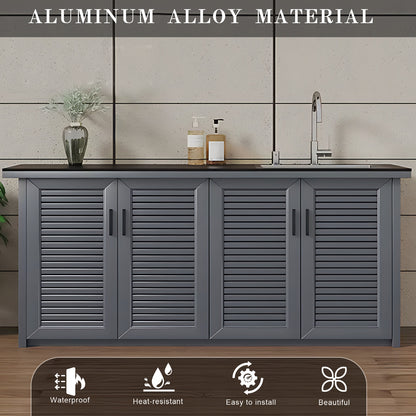47.24“ - 78.74” Outdoor Slate Countertop Storage Cabinet with Sink with  Striped Aluminum Doors