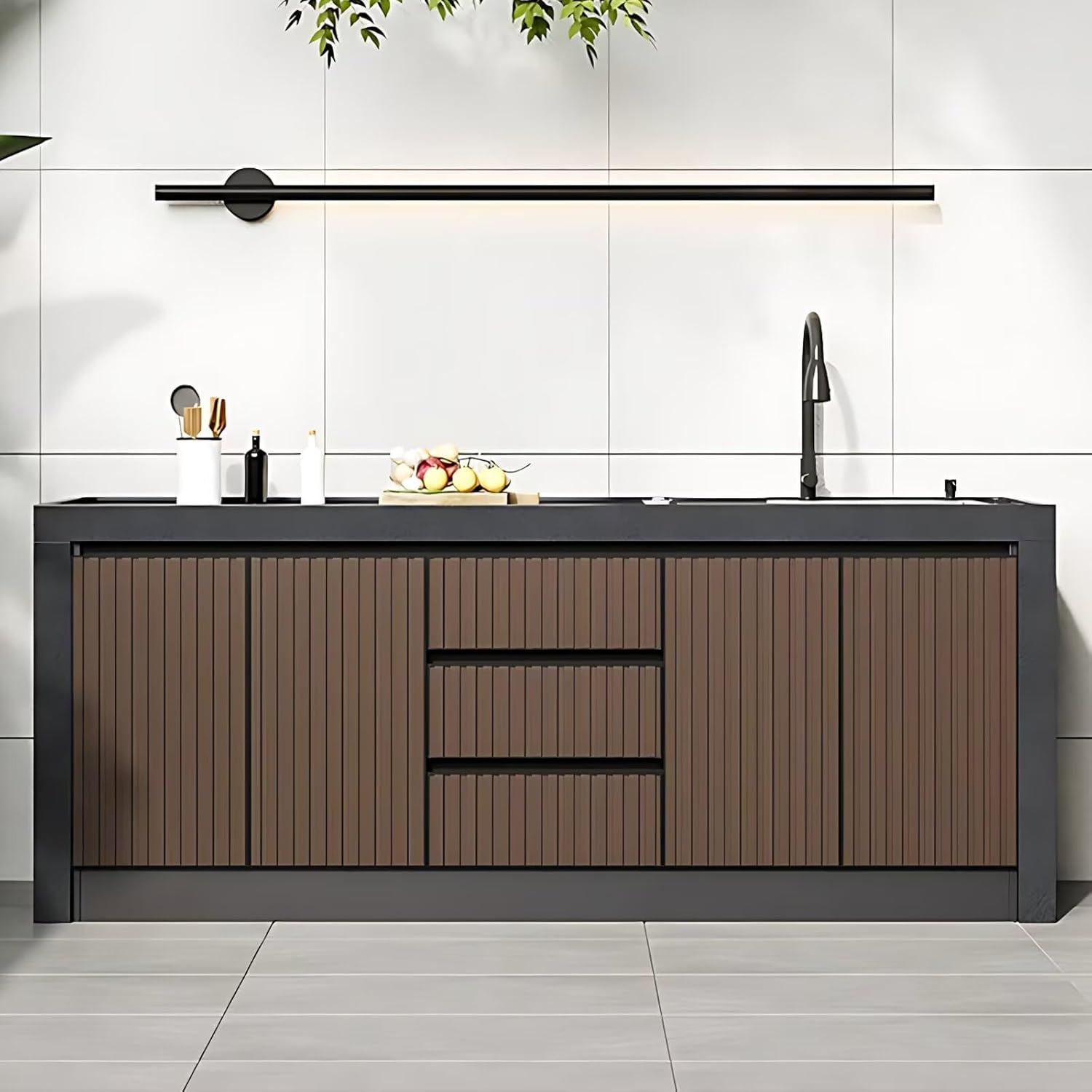 78.74" - 86.61" Outdoor Kitchen Cabinets Including Integrated Sink and Drawer Storage