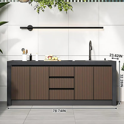 78.74" - 86.61" Outdoor Kitchen Cabinets Including Integrated Sink and Drawer Storage