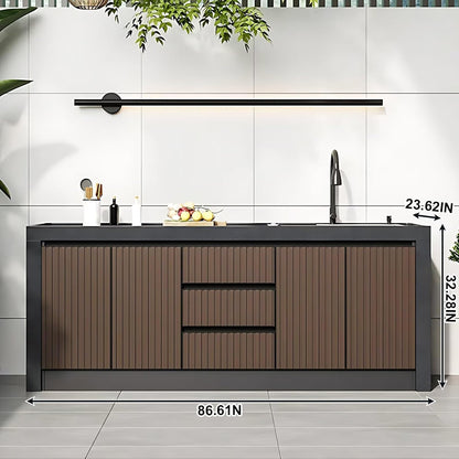 78.74" - 86.61" Outdoor Kitchen Cabinets Including Integrated Sink and Drawer Storage
