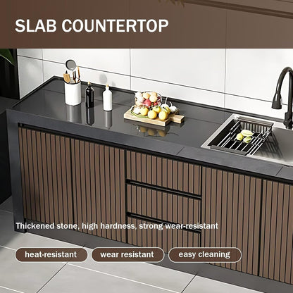 78.74" - 86.61" Outdoor Kitchen Cabinets Including Integrated Sink and Drawer Storage