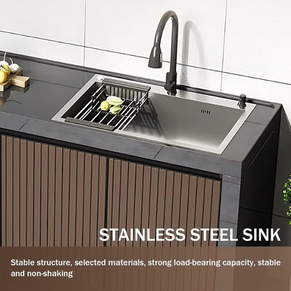 78.74" - 86.61" Outdoor Kitchen Cabinets Including Integrated Sink and Drawer Storage