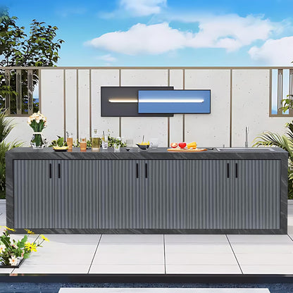 59.06" - 78.74" Striped Aluminum Cabinet Rock Slab Countertop Door Outdoor Sink Storage Cabinet