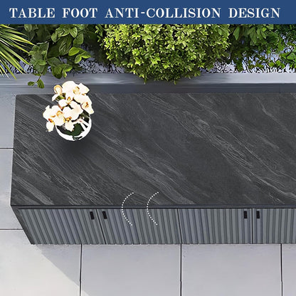 59.06" - 78.74" Striped Aluminum Cabinet Rock Slab Countertop Door Outdoor Sink Storage Cabinet