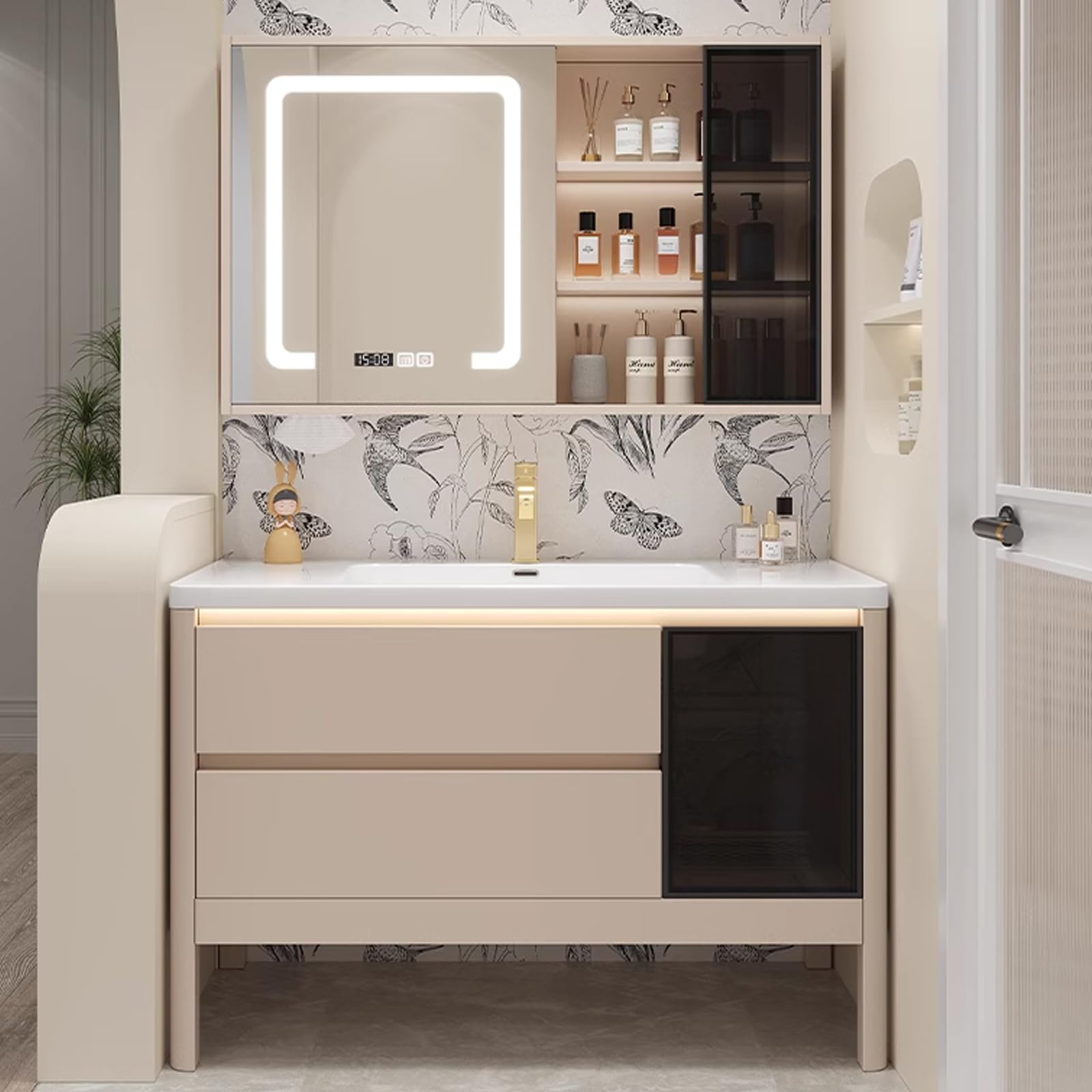 36"- 48" Single Basin Freestanding Bath Vanity Set with Smart LED Mirror Cabinet