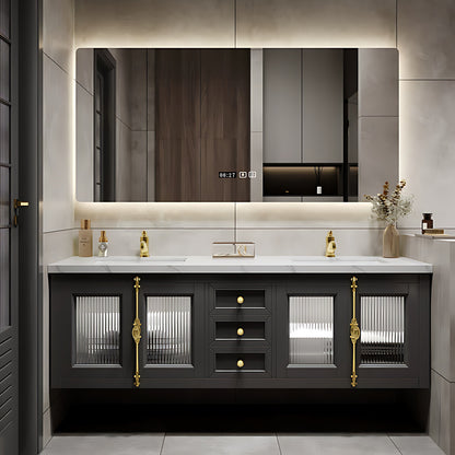 56"- 78" High-end Double Sink Bathroom Vanity with Sense of Atmosphere Defogging Mirror