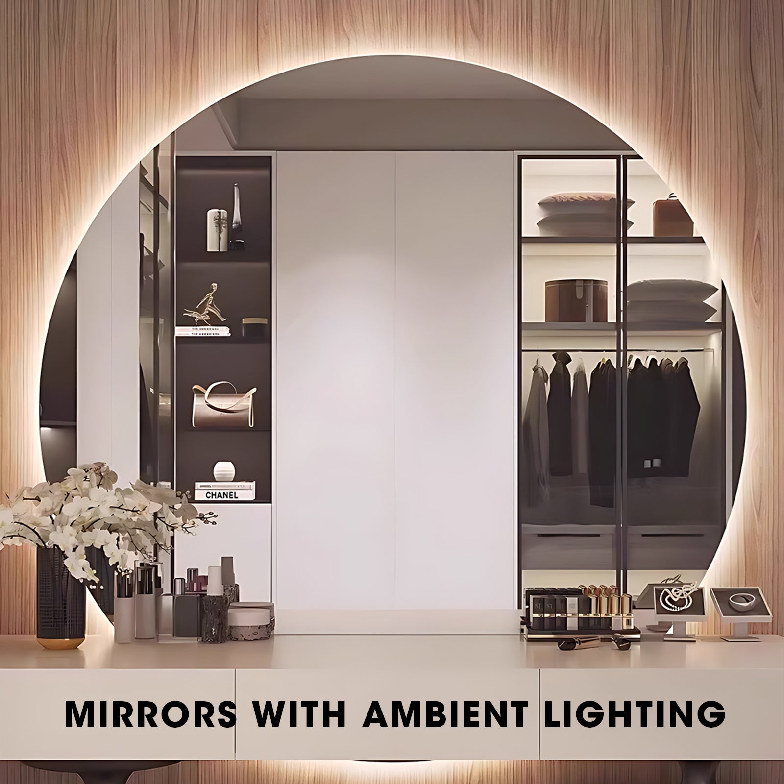 5 Drawers Minimalist Dressing Table with Circle Backlit Mirror – High QLO