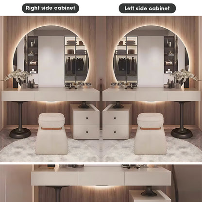 5 Drawers Minimalist Dressing Table with Circle Backlit Mirror and Stool