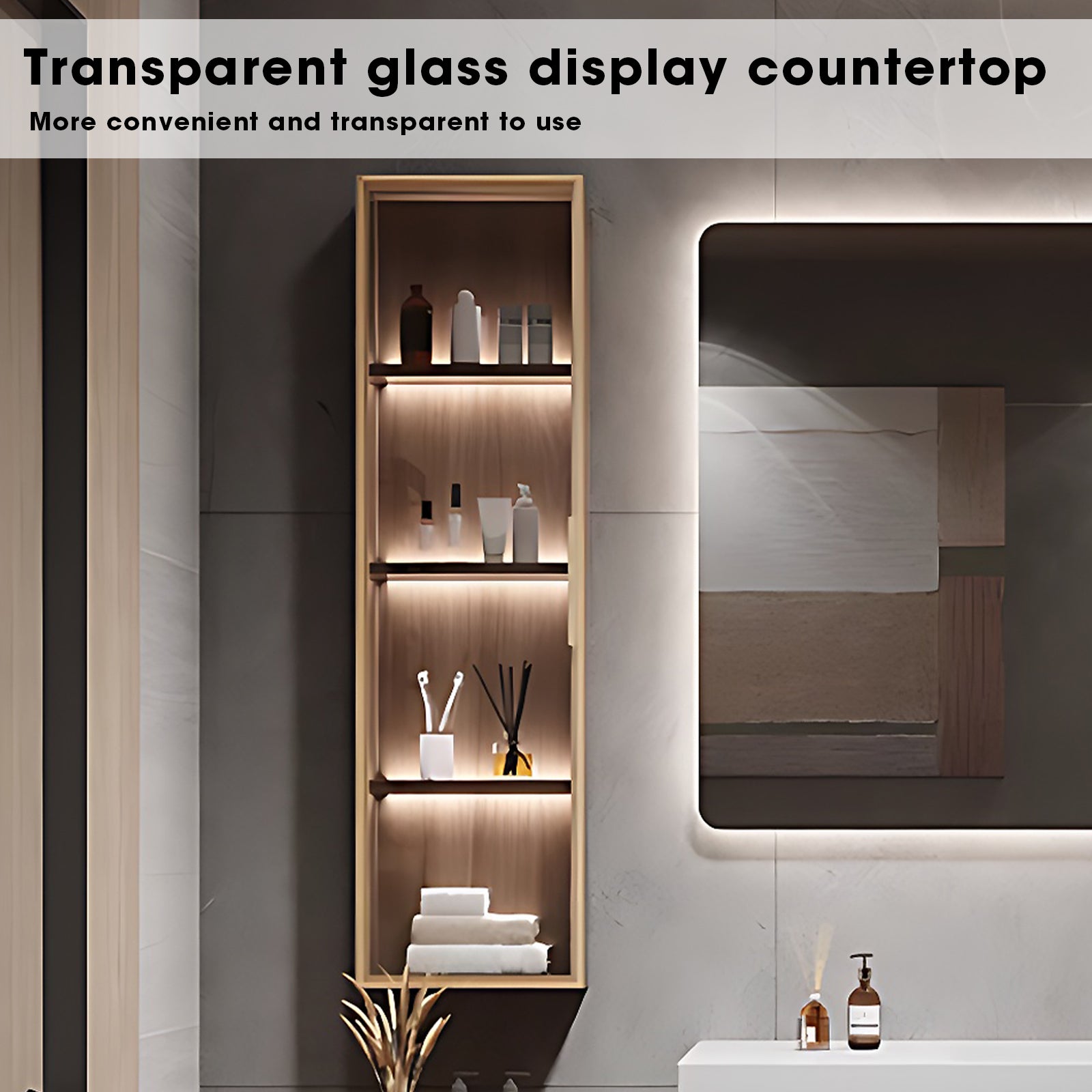 40"- 60" Bathroom Vanity Set with Illuminated Mirror & Lighting Glass Door Cabinet & Sink
