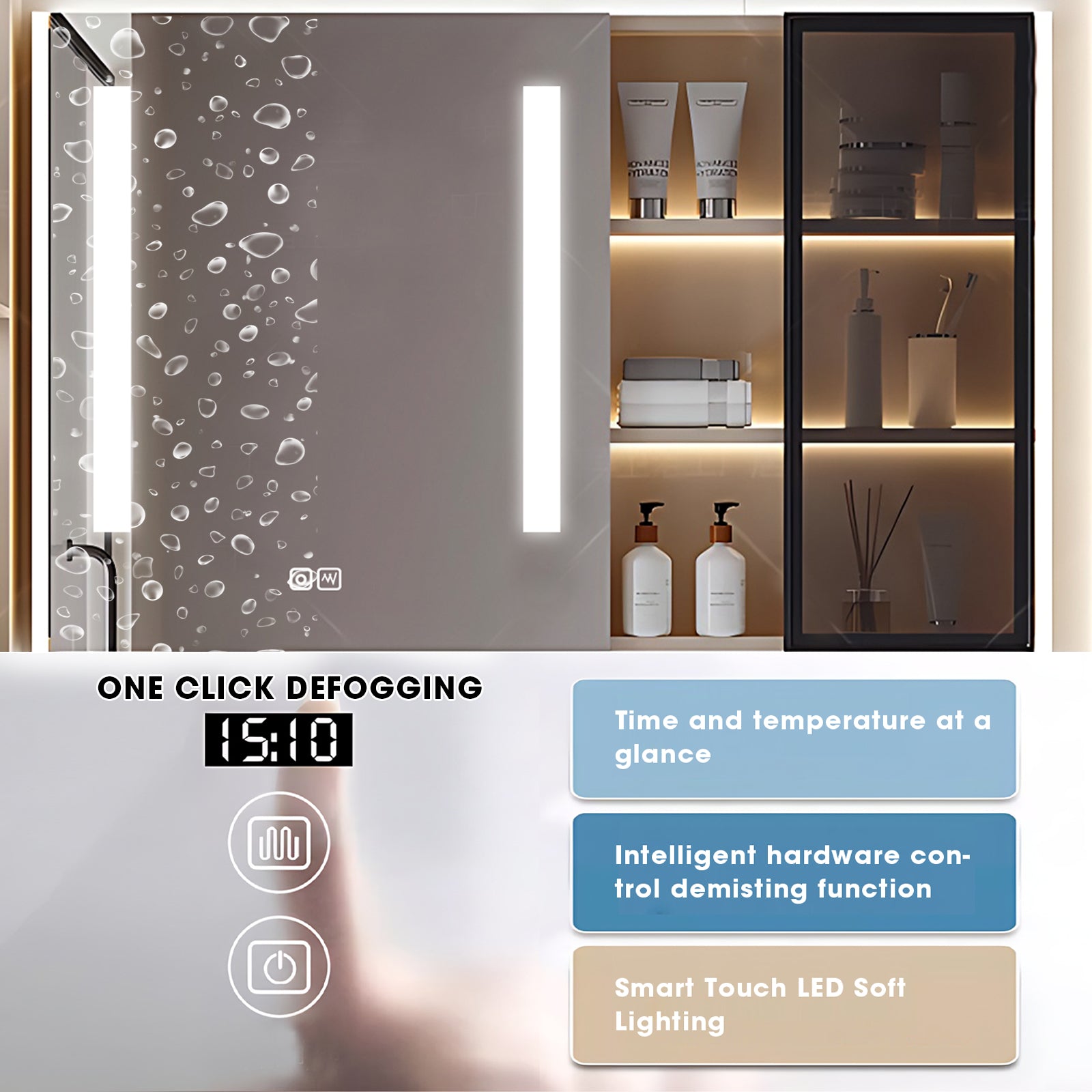 36"- 60"Bathroom Vanity Set with Intelligent Defogging Mirror, Glass Door Cabinet and Sink