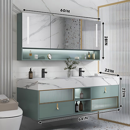 36"- 78" Bathroom Vanity Set with Open Storage Medicine Cabinet & Basin & Fluted Glass Door Cabinet