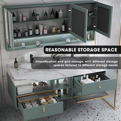 36"- 78" Bathroom Vanity Set with Open Storage Medicine Cabinet & Basin & Fluted Glass Door Cabinet