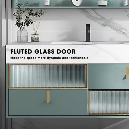 36"- 78" Bathroom Vanity Set with Open Storage Medicine Cabinet & Basin & Fluted Glass Door Cabinet