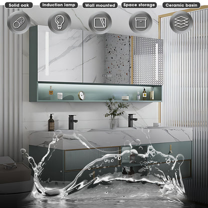 36"- 78" Bathroom Vanity Set with Open Storage Medicine Cabinet & Basin & Fluted Glass Door Cabinet