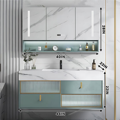36"- 78" Bathroom Vanity Set with Open Storage Medicine Cabinet & Basin & Fluted Glass Door Cabinet