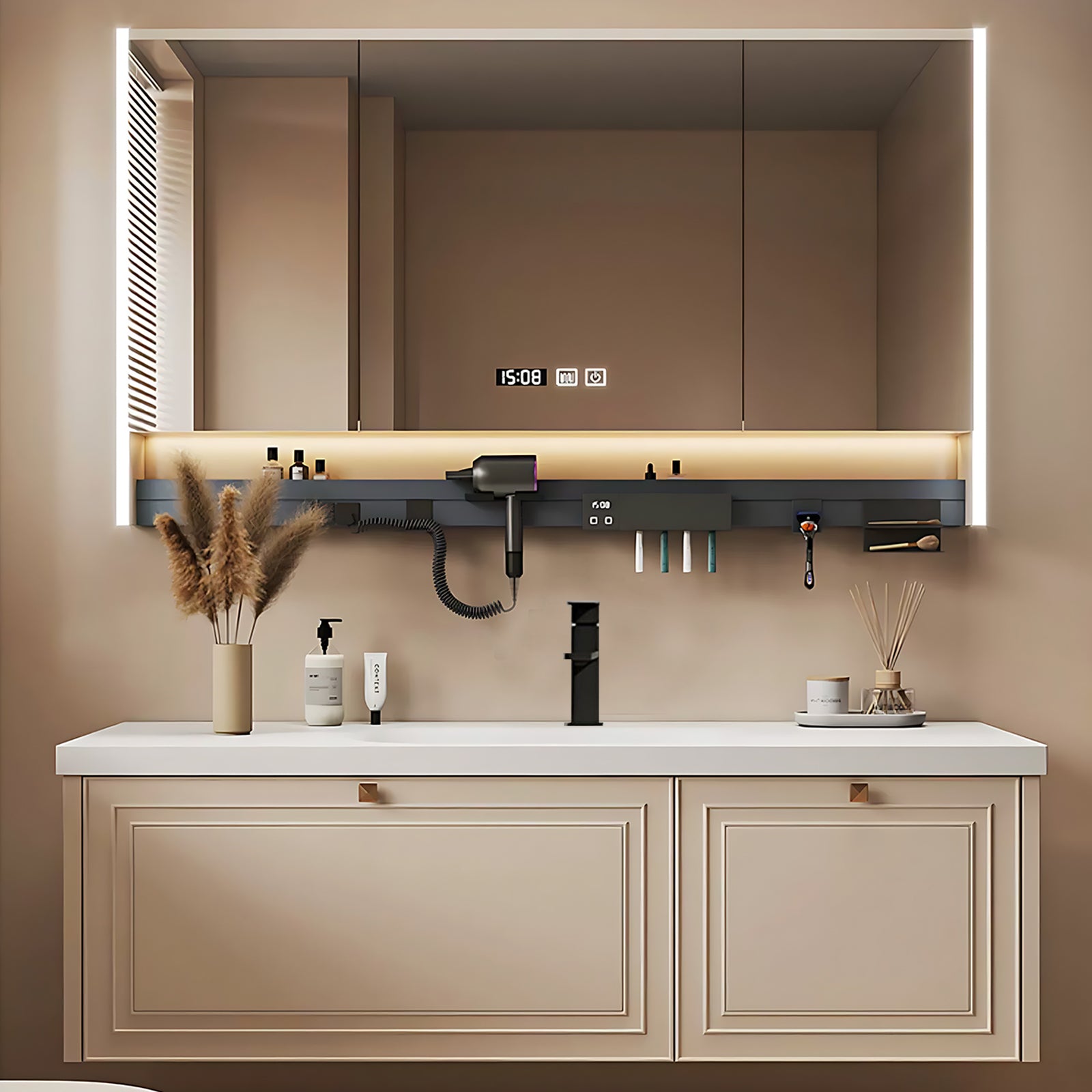 36"- 60" Contemporary Wall-Mounted Bathroom Vanity Set with Sink and Defogging Mirror