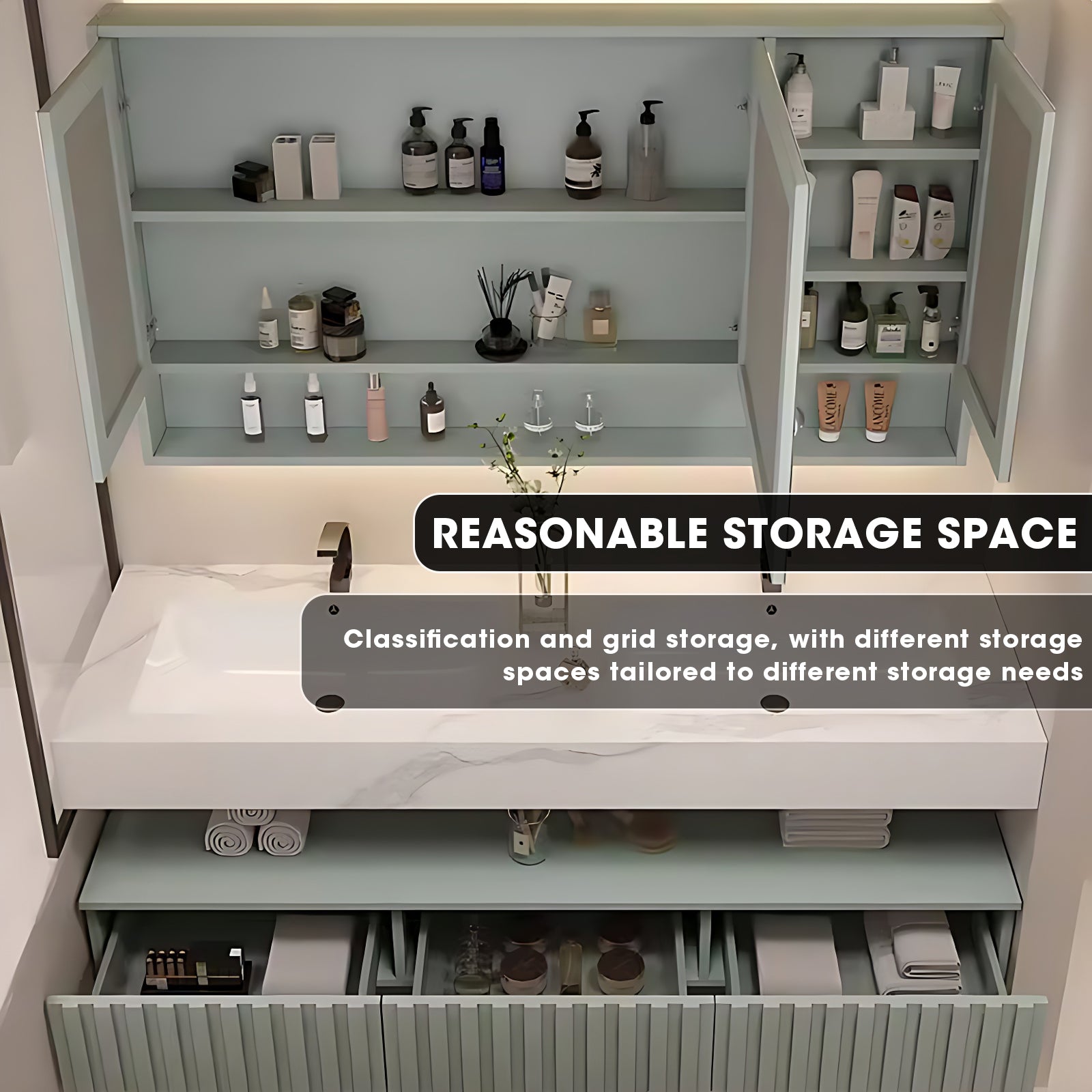 52"- 78" Double Basin Bath Vanity Set with Open Storage and Intelligent Defogging Mirror