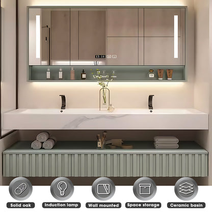52"- 78" Double Basin Bath Vanity Set with Open Storage and Intelligent Defogging Mirror