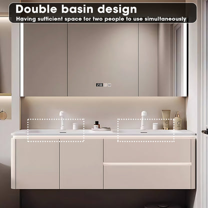 52"- 78" Double Basin Bathroom Vanity Set with Floating Cabinet & Medicine Cabinet