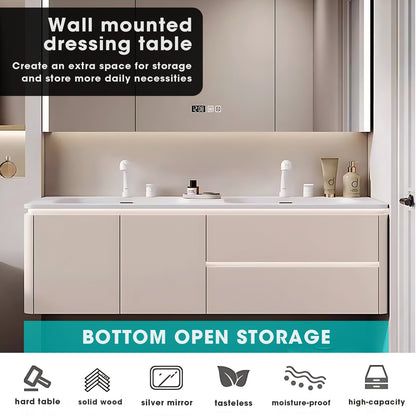 52"- 78" Double Basin Bathroom Vanity Set with Floating Cabinet & Medicine Cabinet