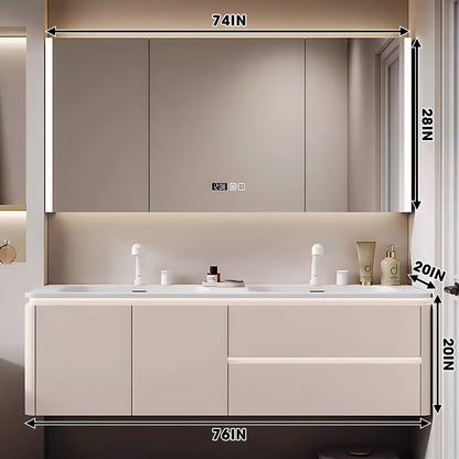 52"- 78" Double Basin Bathroom Vanity Set with Floating Cabinet & Medicine Cabinet