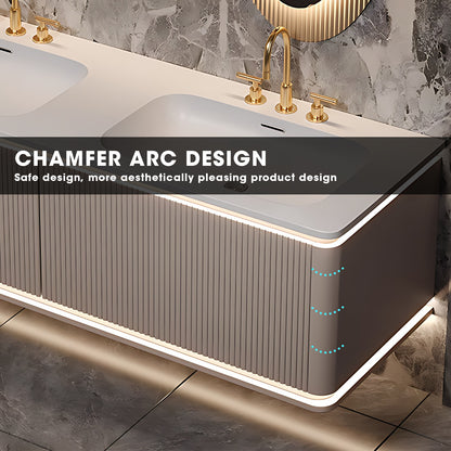52"- 78" Double Basin Bathroom Vanity Set with LED Backlit Mirror