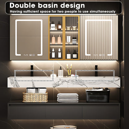 56"- 78" Double Basin Floating Bath Vanity Set with LED Mirror