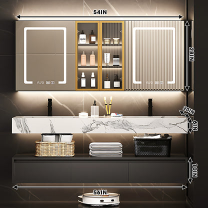 56"- 78" Double Basin Floating Bath Vanity Set with LED Mirror