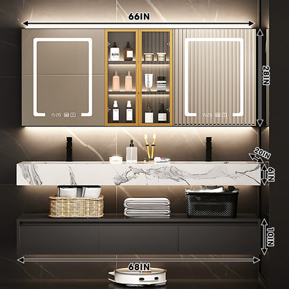 56"- 78" Double Basin Floating Bath Vanity Set with LED Mirror