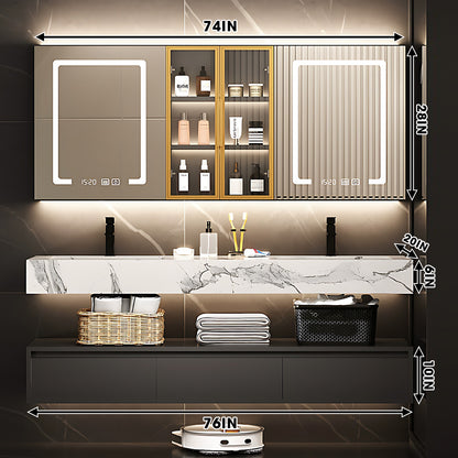 56"- 78" Double Basin Floating Bath Vanity Set with LED Mirror