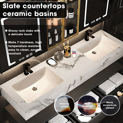56"- 78" Double Basin Floating Bath Vanity Set with LED Mirror