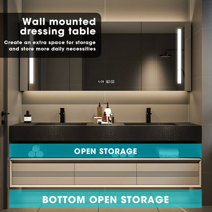 56"- 78" Double Basin Vanity Set with Solid Wood Cabinet and Intelligent LED Mirror