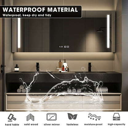 56"- 78" Double Basin Vanity Set with Solid Wood Cabinet and Intelligent LED Mirror
