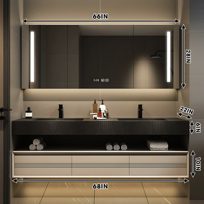 56"- 78" Double Basin Vanity Set with Solid Wood Cabinet and Intelligent LED Mirror
