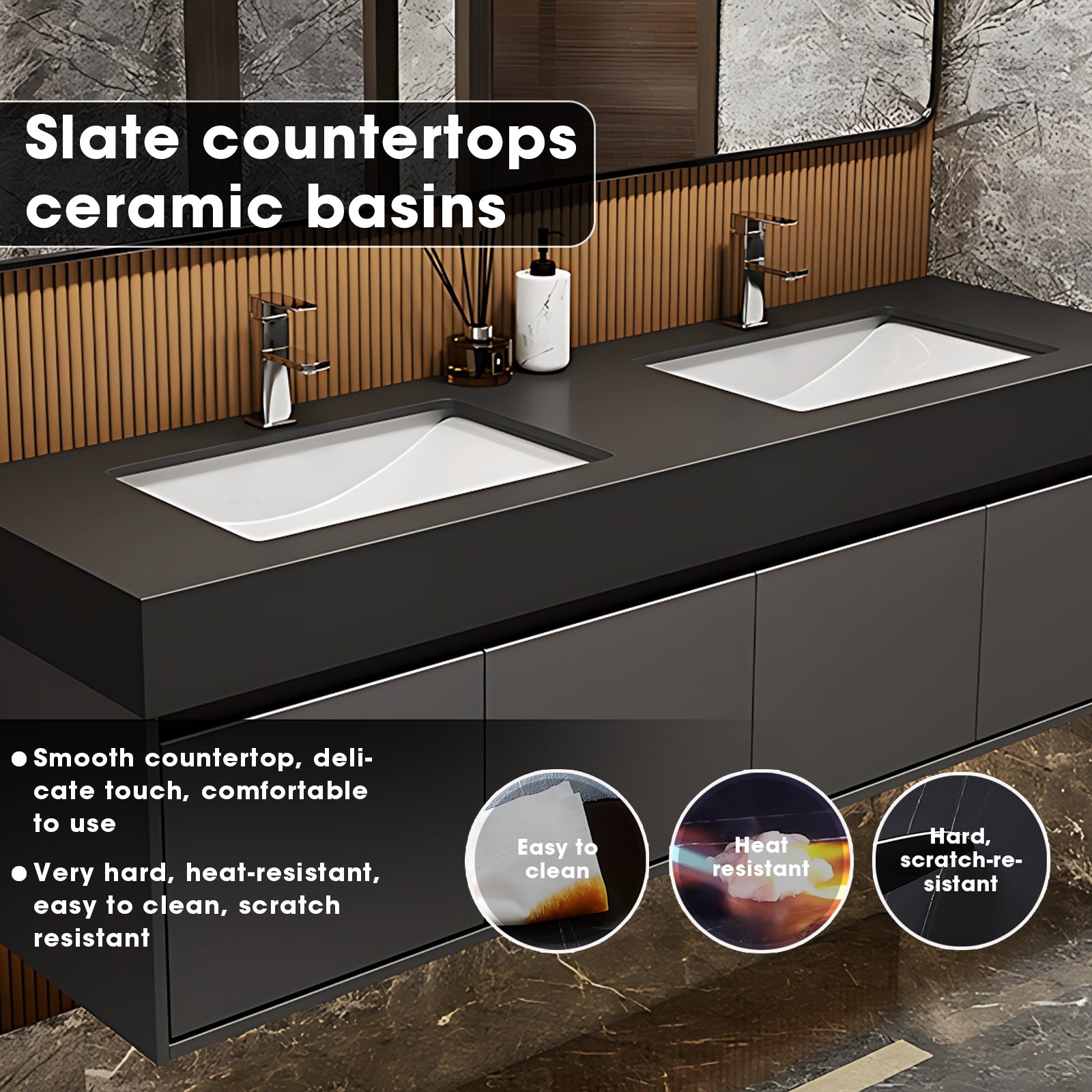 52"- 78" Double Basin Vanity Set with Intelligent LED Defogging Mirror for Bathroom
